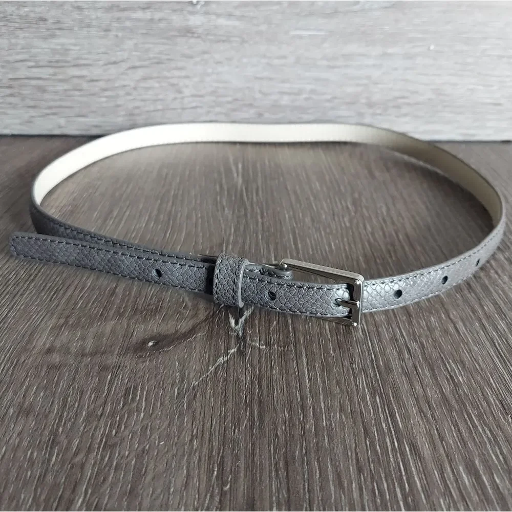 Gray Skinny Snake Print Belt 36